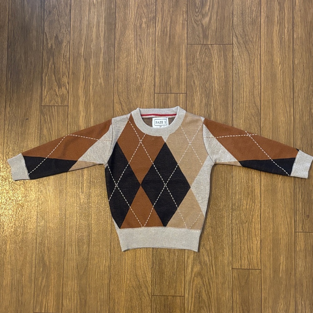 Toddler Argyle Sweater - Brown, Black, and Tan Size 3T